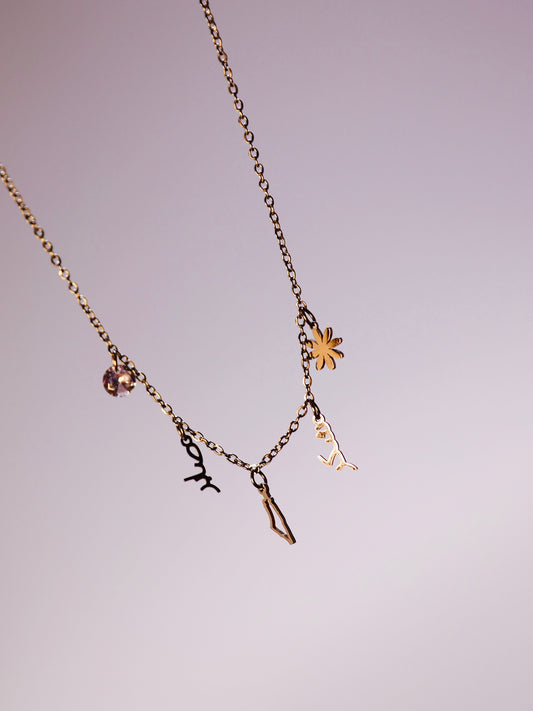 Charm necklace - Palestine map , Sabr & Shukr