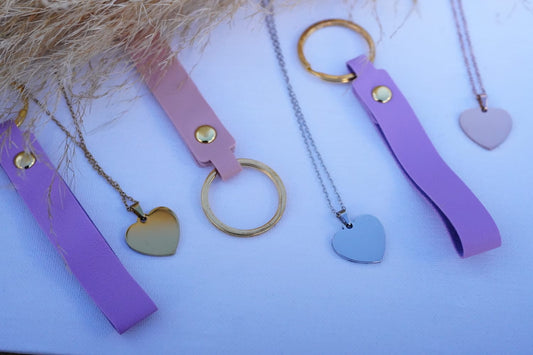 Custom heart necklace and keyring combo for her