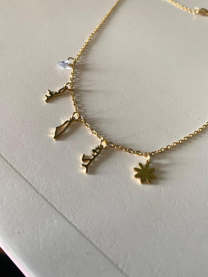 Charm necklace - Palestine map , Sabr & Shukr